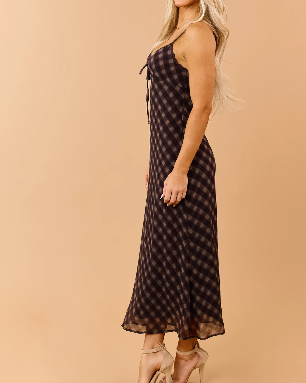 Dark Eggplant Checkered Sleeveless Maxi Dress