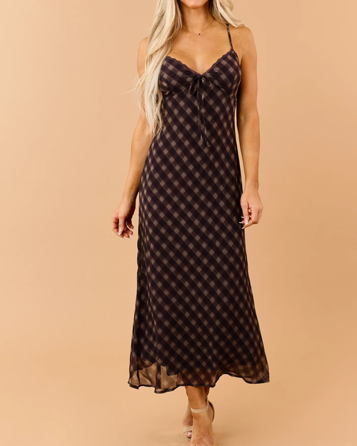 Dark Eggplant Checkered Sleeveless Maxi Dress
